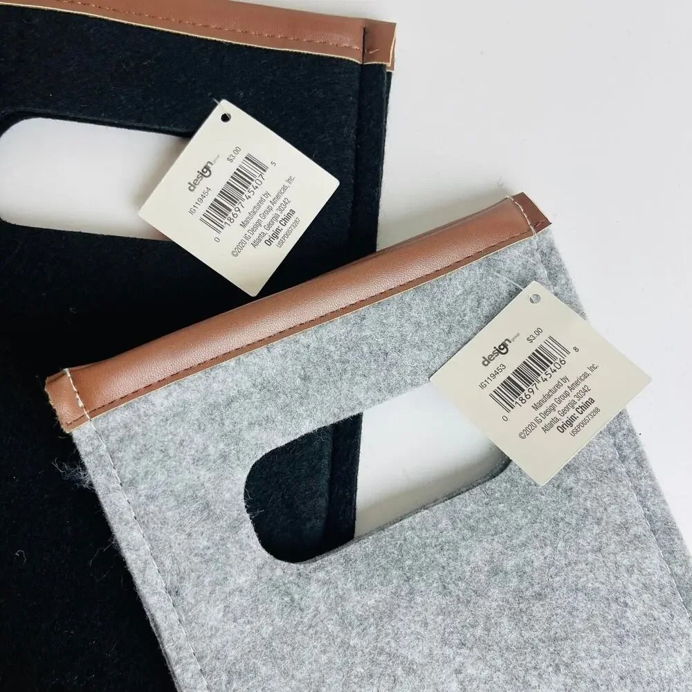 Set‎ of 2 Design Group Wine Bag Wine Gifting Bottle 6in x 15 in Gray & Black